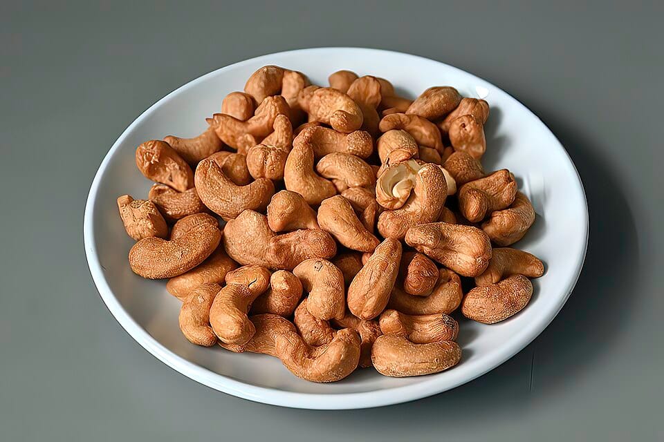 Cashews being slow-roasted to a golden finish